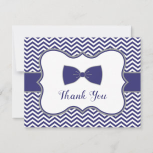 Little Man Bow Tie Navy Gray Baby Shower Thank You Card