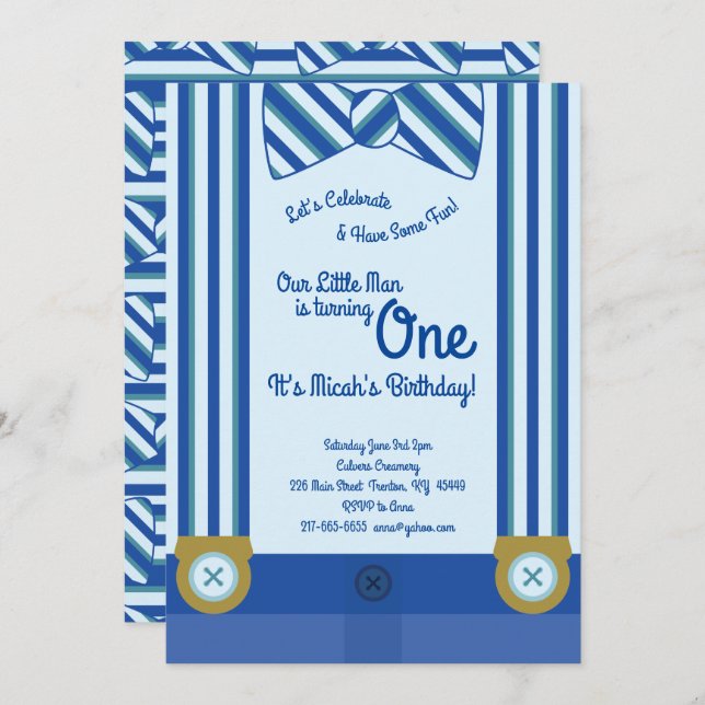 Little Man Boy 1st Birthday Cute Invitations (Front/Back)