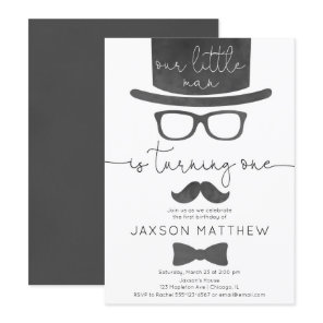 Little Man boy 1st birthday party Invitation