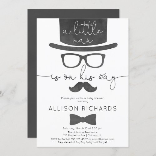 Little man boy baby shower invitation