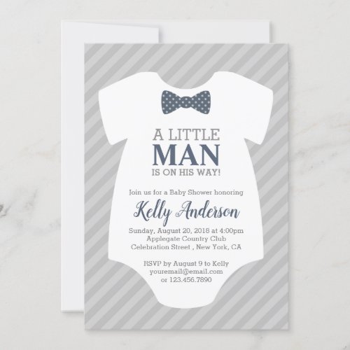 Little Man Boy Baby Shower Invitation _ Blue Gray