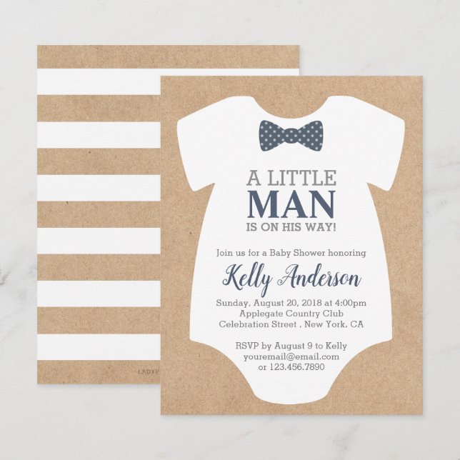 Little Man Boy Baby Shower Invitation - Kraft Card (Front/Back)