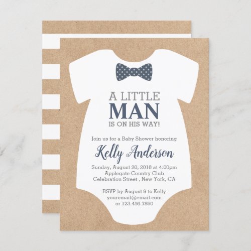 Little Man Boy Baby Shower Invitation _ Kraft Card