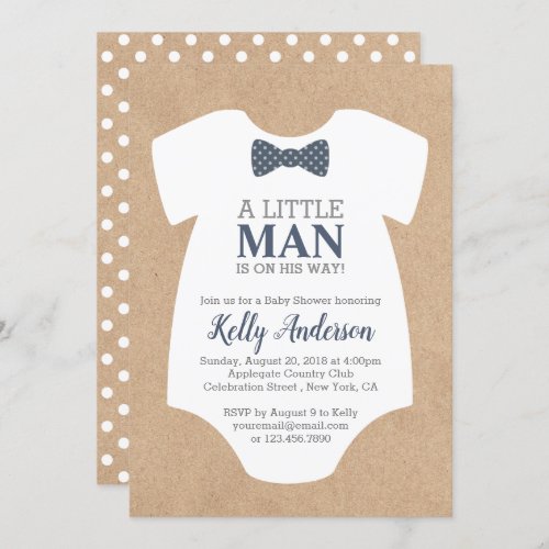 Little Man Boy Baby Shower Invitation _ Kraft Card