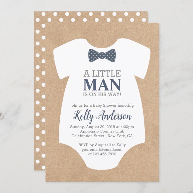 Little Man Boy Baby Shower Invitation - Kraft Card (Front/Back)