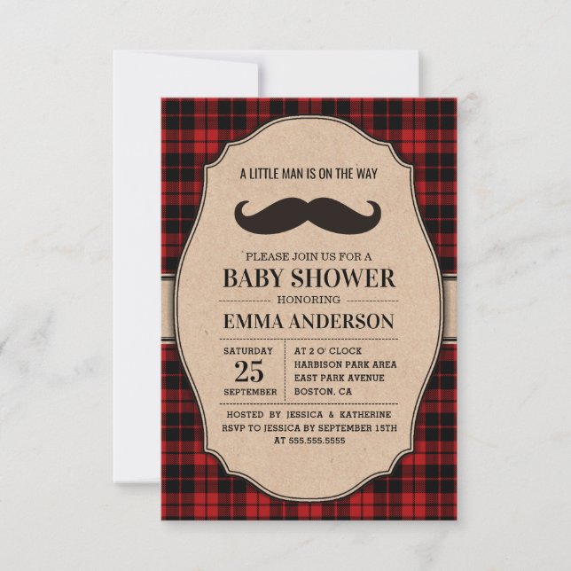 Little Man Boy Baby Shower Invitation - Mustache (Front)