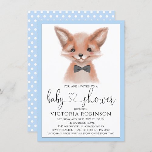 Little Man Boy Woodland Fox Baby Shower Invitation