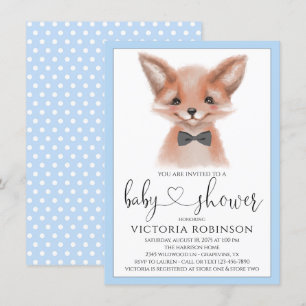 Little Man Boy Woodland Fox Baby Shower Invitation