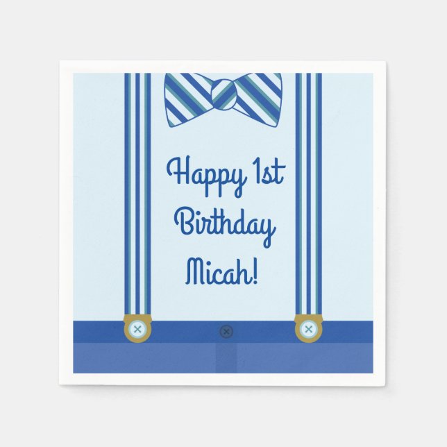Little Man Boy's 1st Birthday Party Napkins (Front)