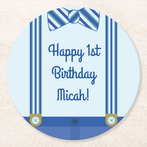 Little Man Boys 1st Birthday Party Round Paper Coaster