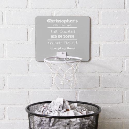 Little man cave coolest kid grey and white mini basketball hoop