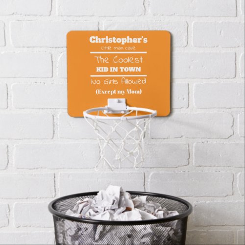 Little man cave coolest kid orange and white mini basketball hoop