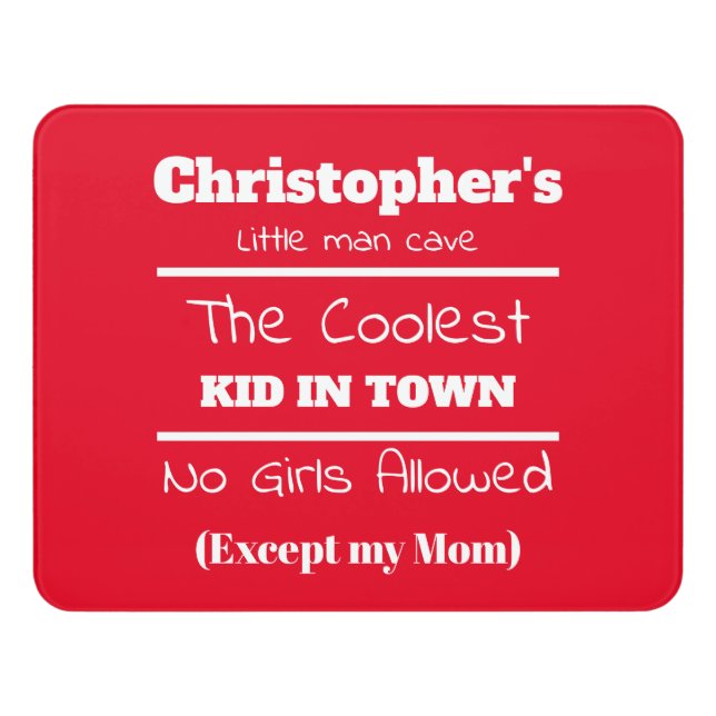 Little man cave coolest kid red and white door sign (Contemporary Front)