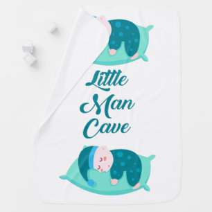 Little Man Cave Quote Cute Baby Boy Sleeping Blue Blanket