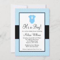 Little Man Chevron Blue Black Baby Shower Invitation