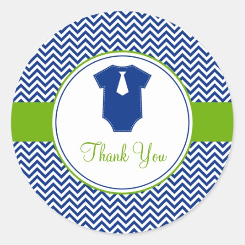 Little Man Chevron Blue Green Baby Shower Classic Round Sticker