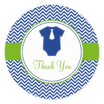 Little Man Chevron Blue Green Baby Shower Classic Round Sticker