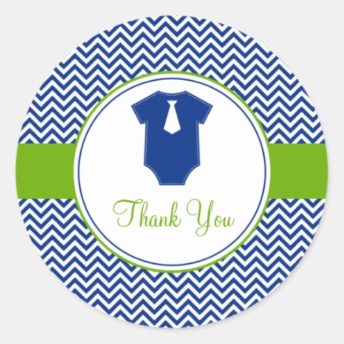 Little Man Chevron Blue Green Baby Shower Classic Round Sticker