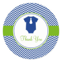 Little Man Chevron Blue Green Baby Shower Classic Round Sticker