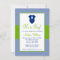 Little Man Chevron Blue Green Baby Shower Invitation