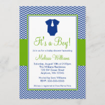 Little Man Chevron Blue Green Baby Shower Invitation