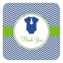 Little Man Chevron Blue Green Baby Shower Square Sticker