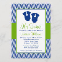 Little Man Chevron Blue Green Twins Baby Shower Invitation