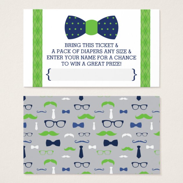 Little Man Diaper Raffle Ticket, Blue, Green Business Card