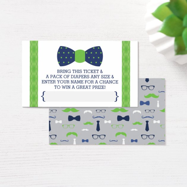 Little Man Diaper Raffle Ticket, Blue, Green Business Card