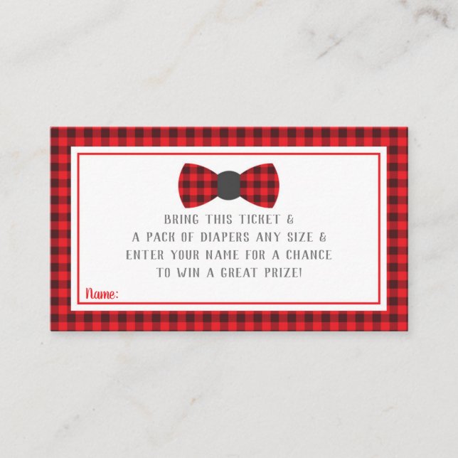 Little Man Diaper Raffle Ticket, Buffalo Plaid Enclosure Card (Front)