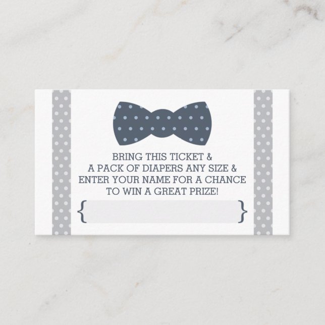 Little Man Diaper Raffle Ticket, Navy Blue, Gray Enclosure Card (Front)