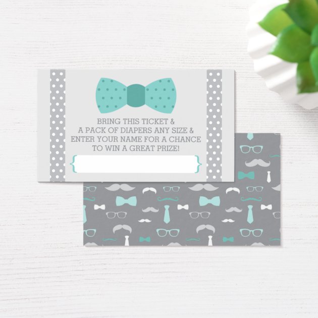 Little Man Diaper Raffle Ticket, Teal, Gray Business Card