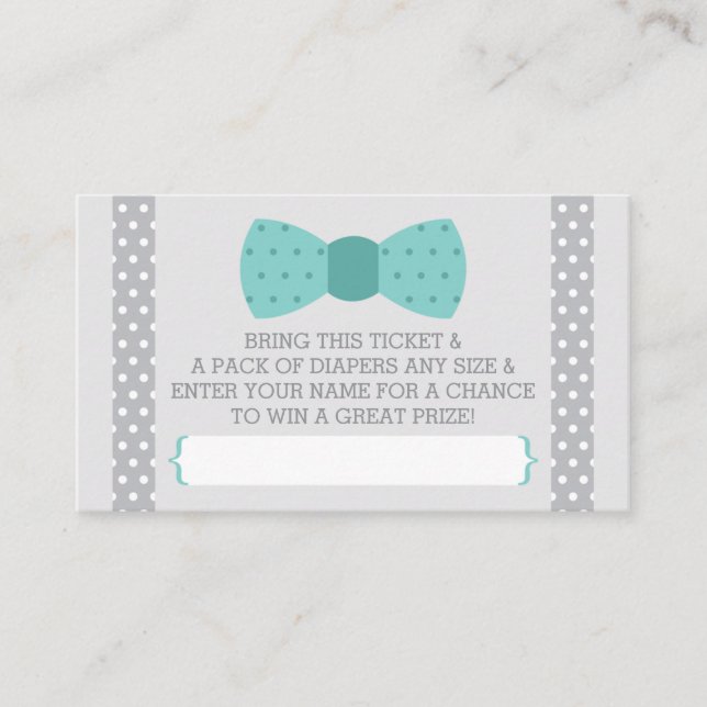 Little Man Diaper Raffle Ticket, Teal, Gray Enclosure Card (Front)