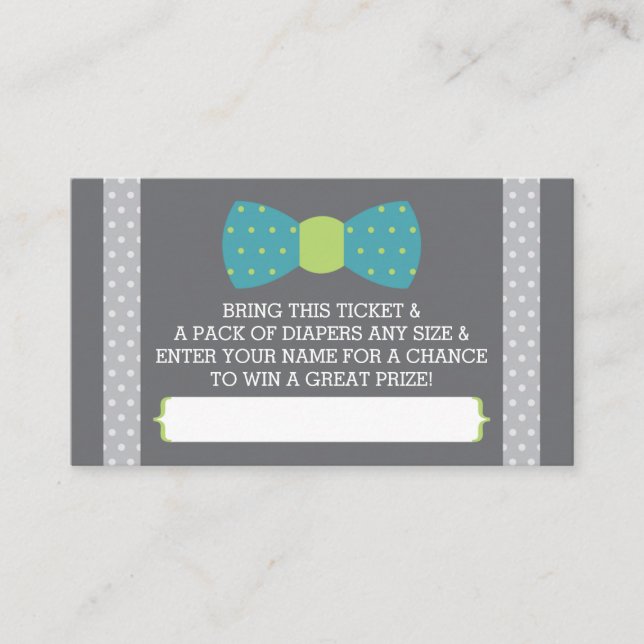 Little Man Diaper Raffle Ticket, Teal, Lime, Gray Enclosure Card (Front)
