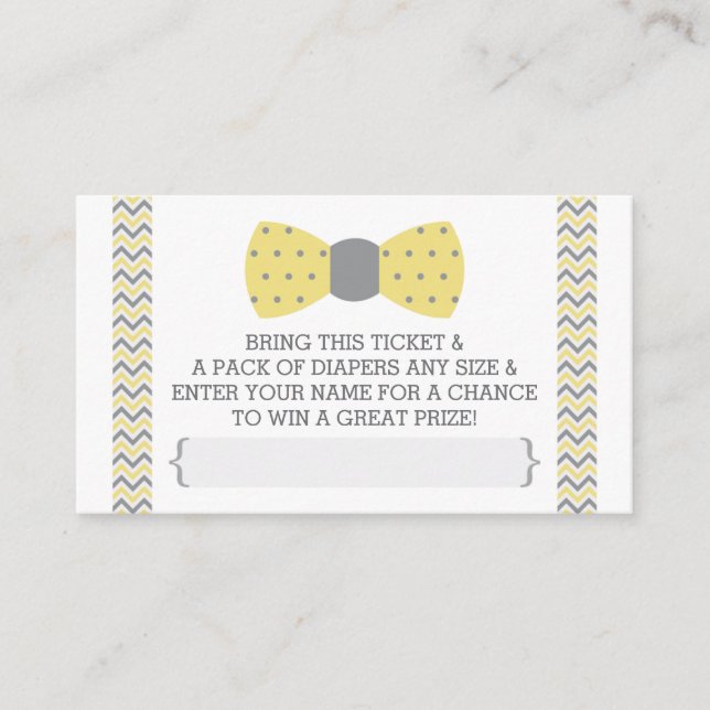 Little Man Diaper Raffle Ticket, Yellow, Gray Enclosure Card (Front)