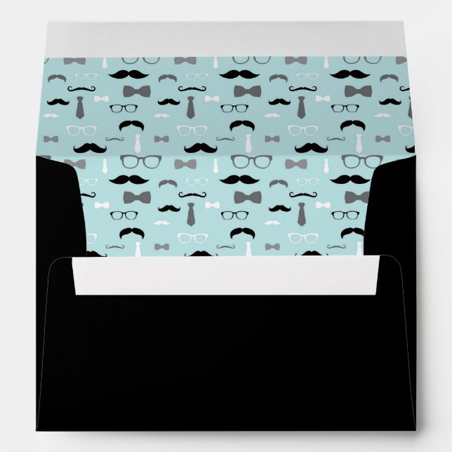 Little Man Envelope, Mustache, Baby Blue, Black Envelope (Back (Bottom))
