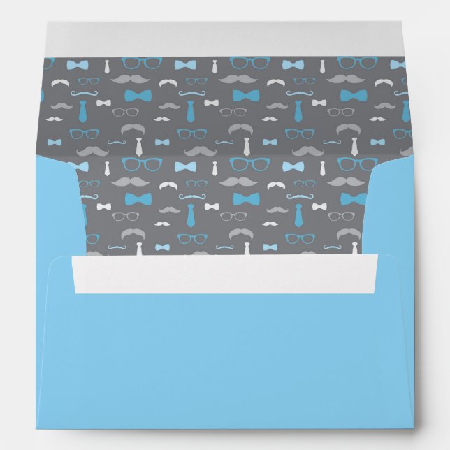 Little Man Envelope, Mustache, Baby Blue, Gray Envelope (Back (Bottom))