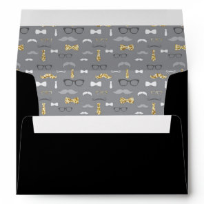 Little Man Envelope, Mustache, Black, Faux Glitter Envelope