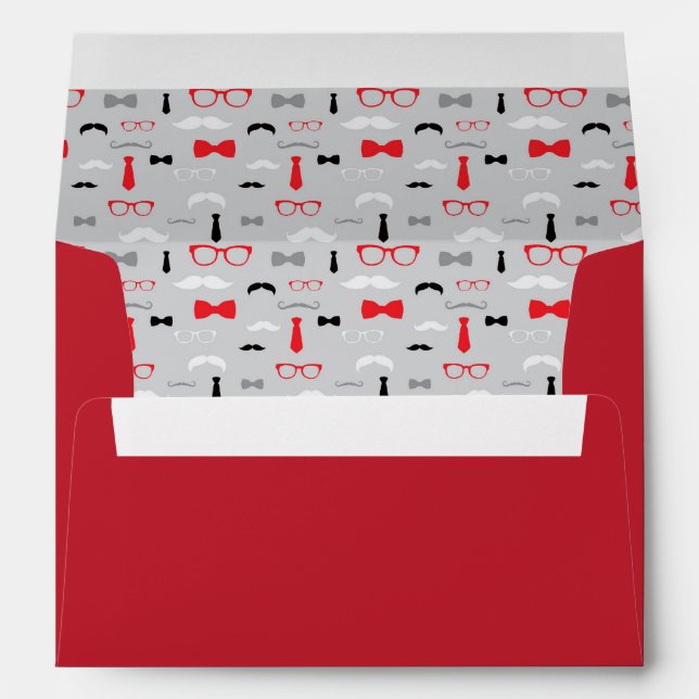 Little Man Envelope, Mustache, Black, Red, Gray Envelope (Back (Bottom))
