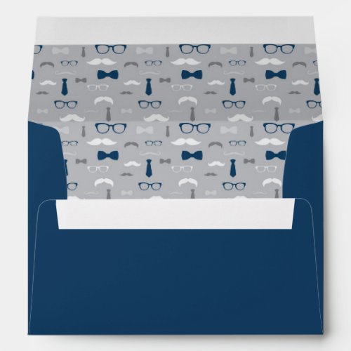 Little Man Envelope Mustache Navy Blue Gray Envelope