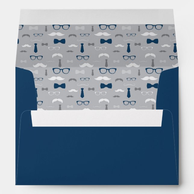 Little Man Envelope, Mustache, Navy Blue, Gray Envelope (Back (Bottom))