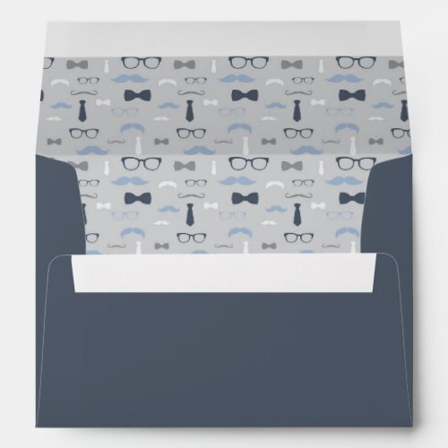 Little Man Envelope Mustache Navy Blue Gray Envelope