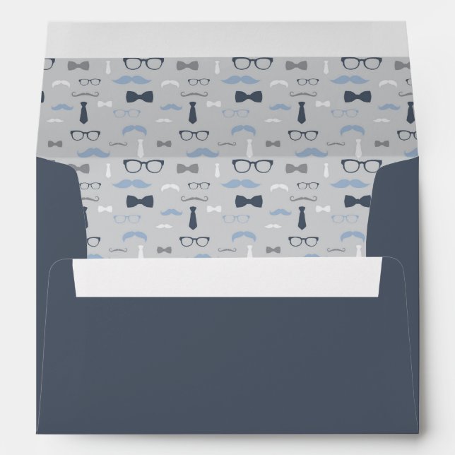 Little Man Envelope, Mustache, Navy Blue, Gray Envelope (Back (Bottom))