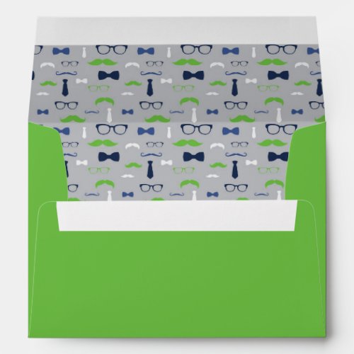 Little Man Envelope Mustache Navy Blue Green Envelope