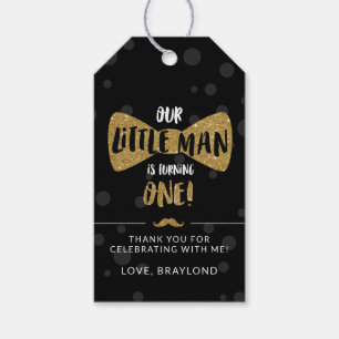 Little Man First Birthday Favor Tags, Gold Gift Tags