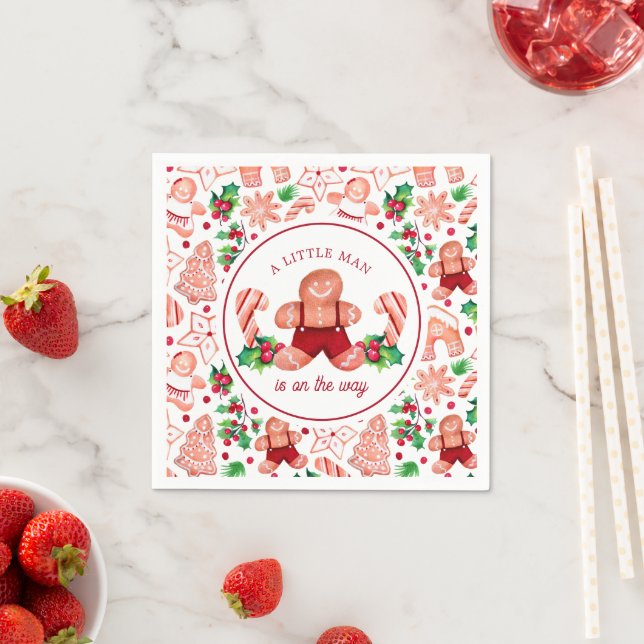 Little Man Gingerbread Christmas Baby Shower  Napkins (Insitu)