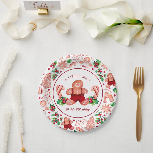 Little Man Gingerbread Christmas Baby Shower  Paper Plates (Wedding)