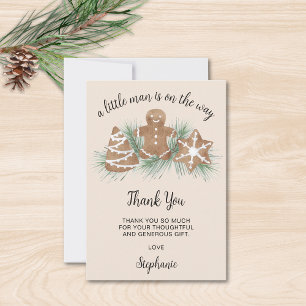 Little Man Gingerbread Christmas Baby Shower Thank You Card
