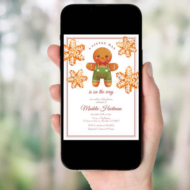 Little Man Gingerbread Man Christmas Baby Shower Invitation (Front Digital)