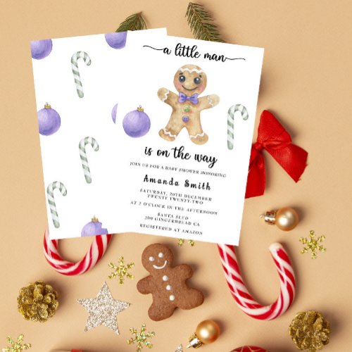 Little Man Gingerbread Man Christmas Baby Shower Invitation